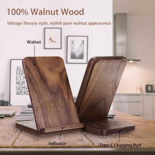 Premium 15W Walnut Wood Wooden Qi Wireless Charger Pad
