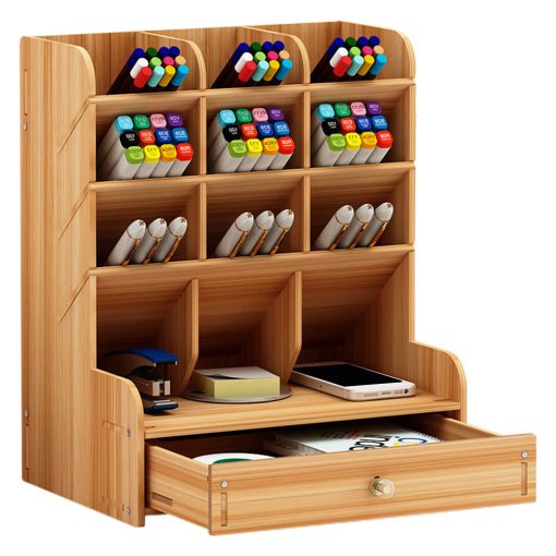 Multi-function Wooden Desktop Pen Holder Organizer