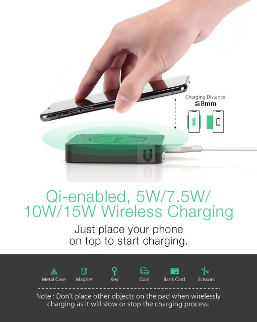 QC3 Wireless Power Bank 10000 mAh, PD 18W, 3-Outputs, 37Wh capacity