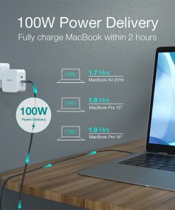 100W PD GaN Dual USB Type C Charger for MacBooks, iPads, iPhone 12 Pro