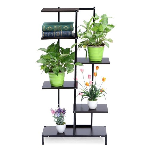 4 Tiers Iron Wooden Plant Rack Stand Bookshelf 60x23x125cm