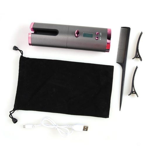 Portable Wireless Automatic Curling Iron Hair Curler USB Rechargeable for LCD Display Curly Machine with 1 Comb 2pc Clips