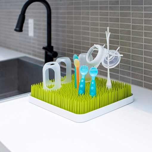 BPA Free Green Grass Style Countertop Baby Bottle Drying Rack With Water Tray