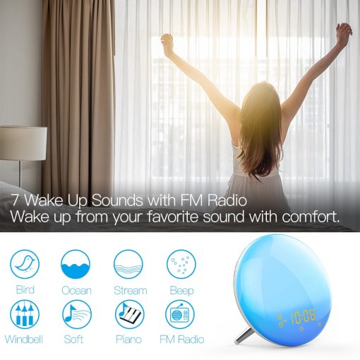 Sunrise WiFi Smart Wake Up Light Alarm Clock with 7 Colors Alexa Google Home Support