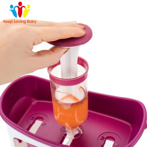 Baby Food Squeeze Station Pouch Feeling into Reusable pouches.