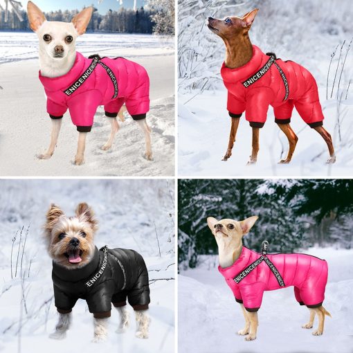 Small Pet Dog Coat Jacket With Harness Winter Warm Dog Clothes For Bulldog Chihuahua Outfits Waterproof Dog Clothing Jackets
