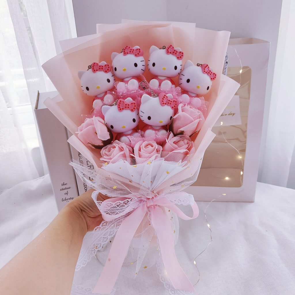 Kawaii Pink Hello Kitty Rose Flower Bouquet - Free Shipping Worldwide ...