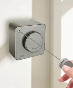 FLEX15 Retractable Clothesline Non Sagging Stainless Steel Rope 15 Feet Gray